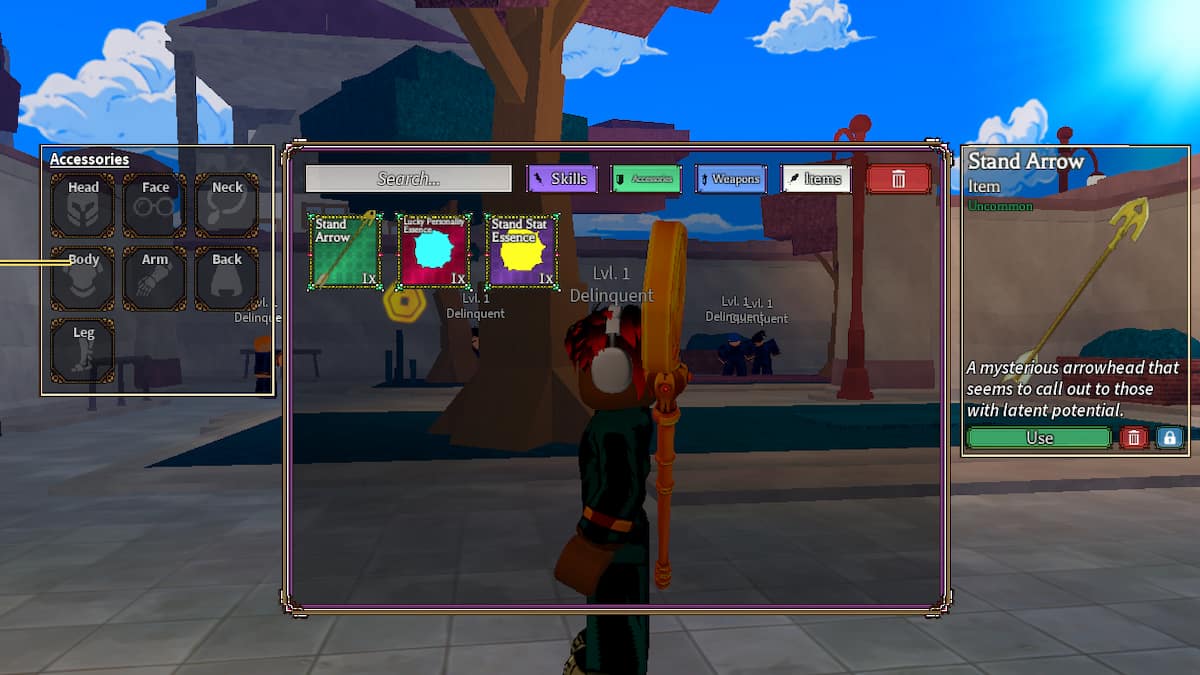 Bizarre Lineage inventory showing items including Lucky Arrow